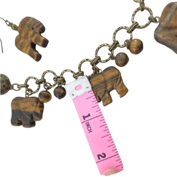 Coldwater Creek Tiger Eye Necklace charm with animals lucky elephants safari - Picture 8 of 15